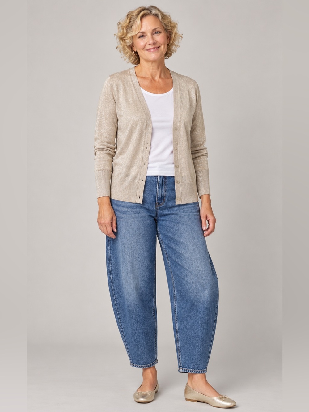 Banana Republic Metallic Cream V-Neck Button-Front Cardigan